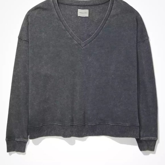 AE Fleece V-Neck Sweatshirt Dark Gray - Picture 2 of 4